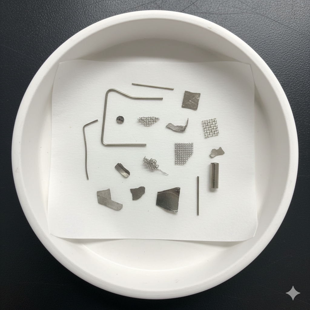 Mała, różnorodna kolekcja złomu platyny w ceramicznej misie. 